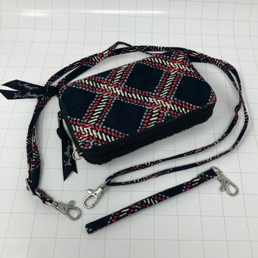 Vera Bradley Black, Red & Cream Plaid Crossbody Wallet Bag